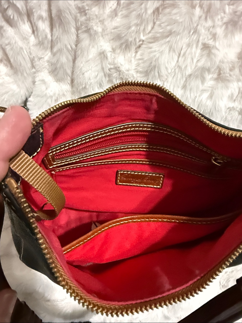 Dooney & Bourke Black Pebbled Leather Shoulder Bag with Brown Trim - Picture 5 of 8